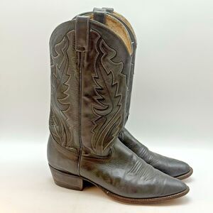 Vintage Diamond J by Justin Gray Leather Cowboy Boots Men's 9.5D 6 Row Stitch